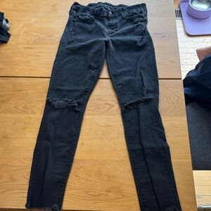 MOTHER Black Distressed Skinny Jeans